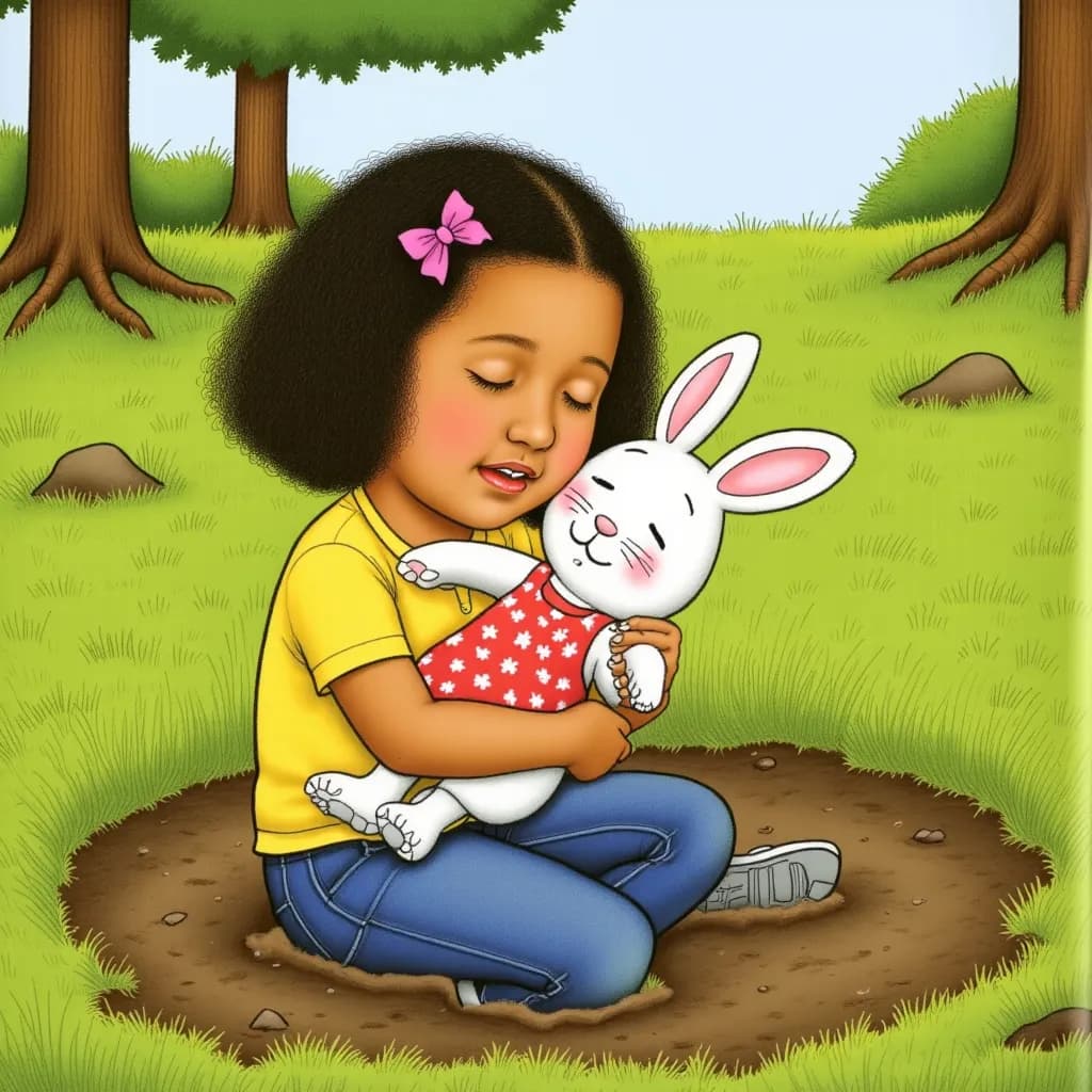 AI-generated illustration of Laura reunited with friends under a big oak tree — DreamDraft personalized storybook